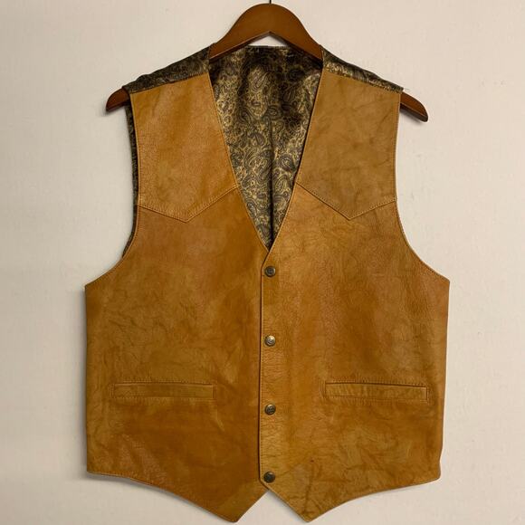 Vintage Tan Brown Real Genuine Leather Gilet Vest Waistcoat Men's Button Front - Picture 3 of 10